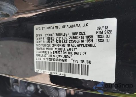 2019 Honda Ridgeline Sport из США, поврежденный, VIN 5FPYK3F17KB018991